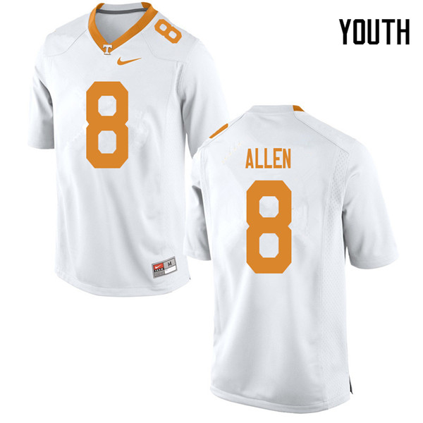 Youth #8 Jordan Allen Tennessee Volunteers College Football Jerseys Sale-White